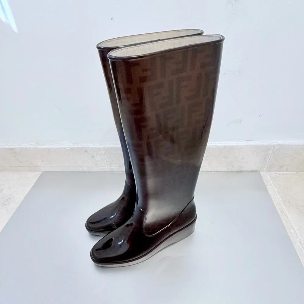 Fendi Dark Brown Monogram Rain Boots Italy size 38